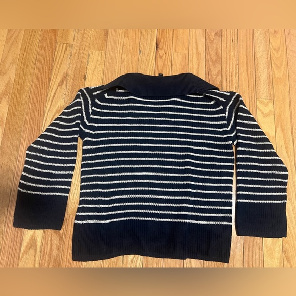 J. crew navy and white striped cotton collared v-neck sweater women’s XS - Picture 2 of 9
